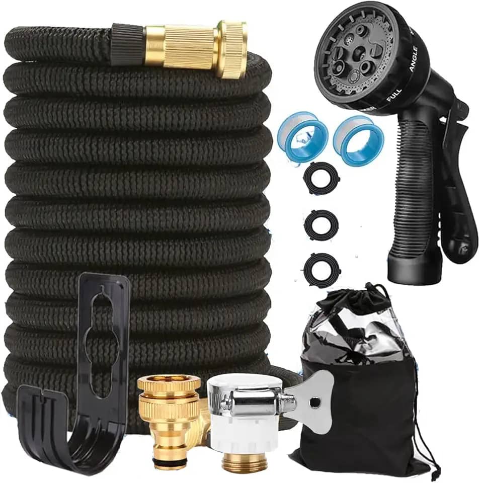 Mangueira de Jardim Expansível 50FT com Bocal de Pulverização de 8 Funções, Nova Mangueira Flexível de Força, Conectores de Latão - Mangueiras de água Leves à Prova (15 Metros)