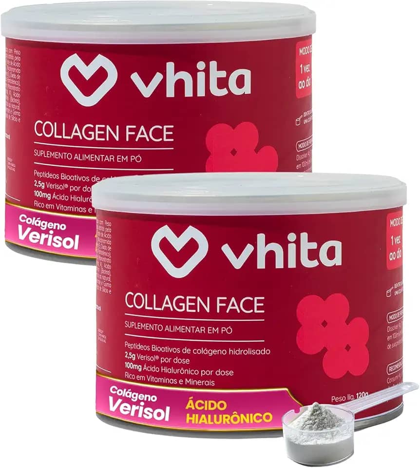 Vhita Colágeno Hidrolisado Verisol Com Ácido Hialuronico Em Pó Frutas Vermelhas 120gr - 2 Potes