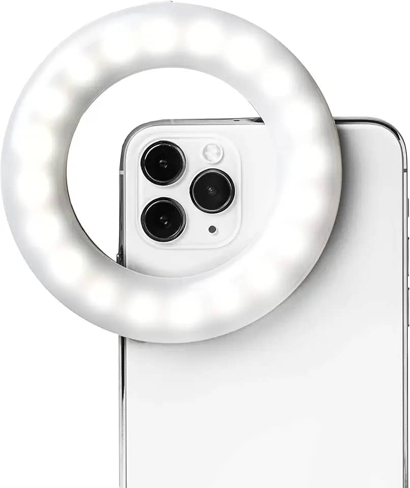 Ring light LITTIL Selfie One para celular, iPhone, Android ou notebook | 3 modos de luz ajustáveis | Baterias recarregáveis | Design de encaixe | Perfeito para maquiadores, influenciadores, criadores