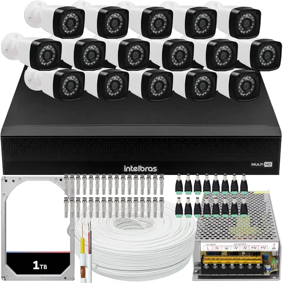 Kit DVR Intelbras 16 canais H.265 1TB 16 câmeras Full HD 20m