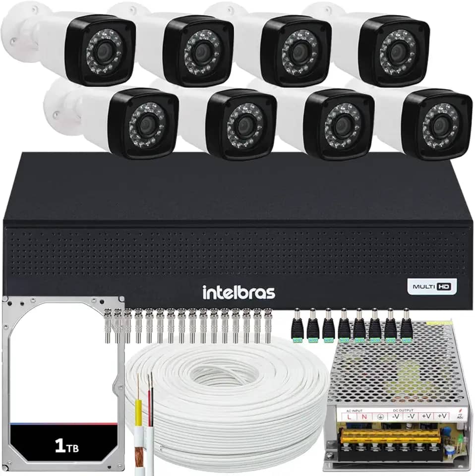 Kit DVR Intelbras 8 canais H.265 1TB 8 câmeras Full HD 20m