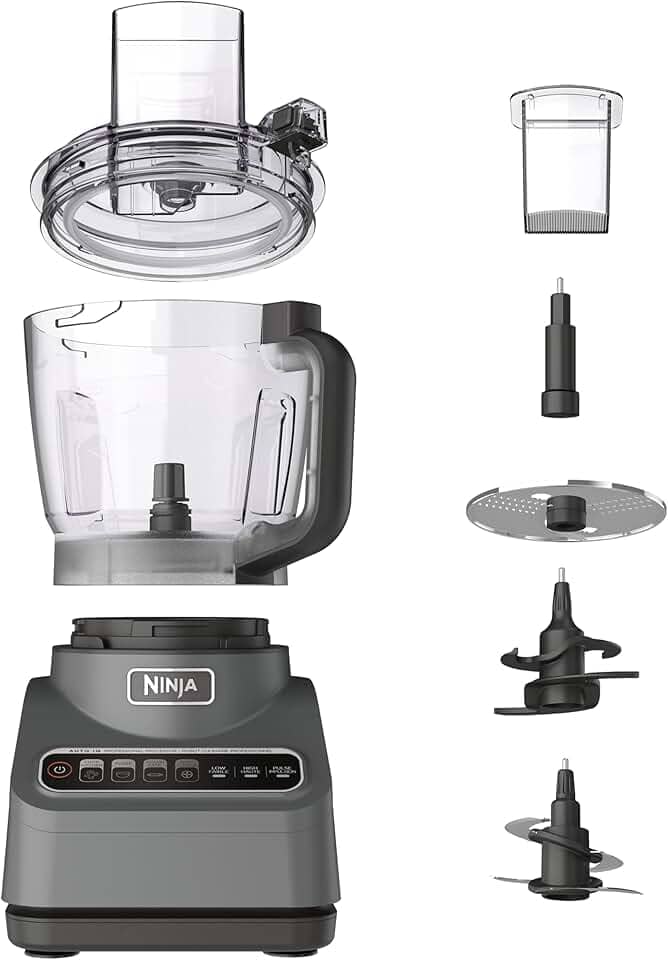Ninja Processador de alimentos, Professional Plus, 1000 watts de pico, 4 funções para cortar, fatiar, purê e massa com tigela de processador de 9 xícaras, 3 lâminas, calha e empurrador de alimentos,