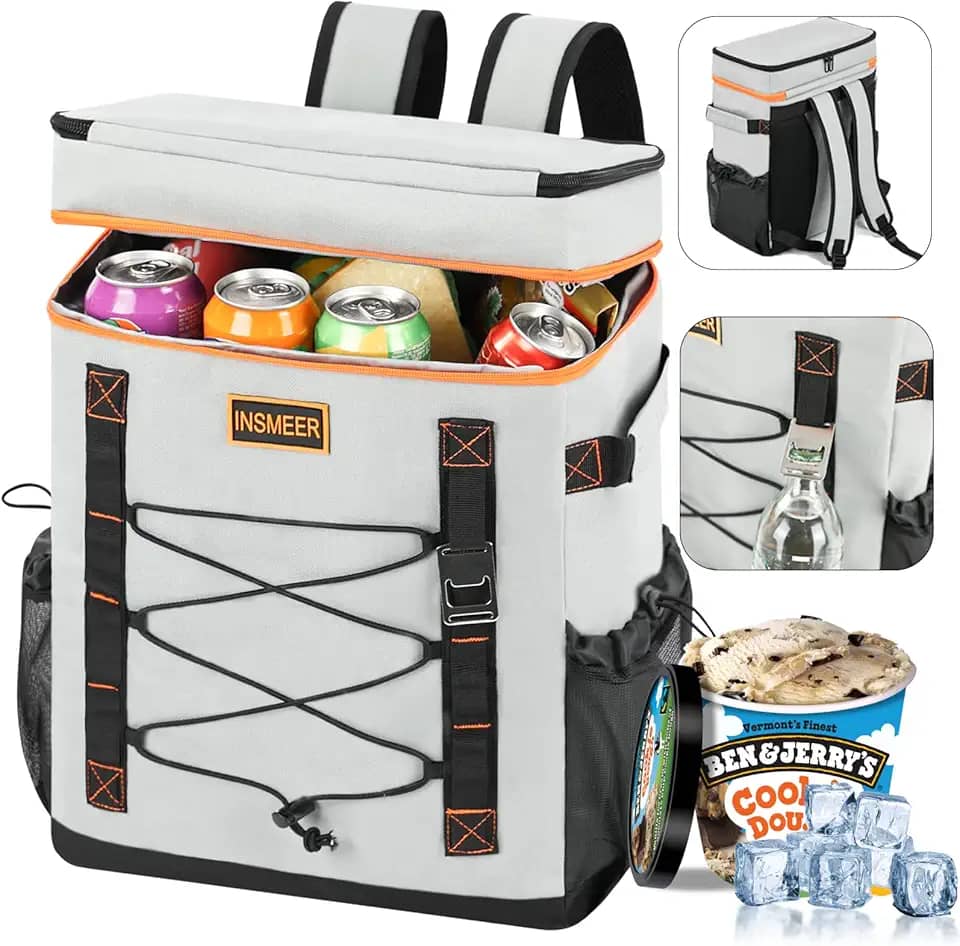 INSMEER Mochila Termica, 50 Latas Bolsa Termica Isotérmico Grande Caixa Termca Cooler Sacola Para acampamento, Mochila para Feminina Masculino Praia