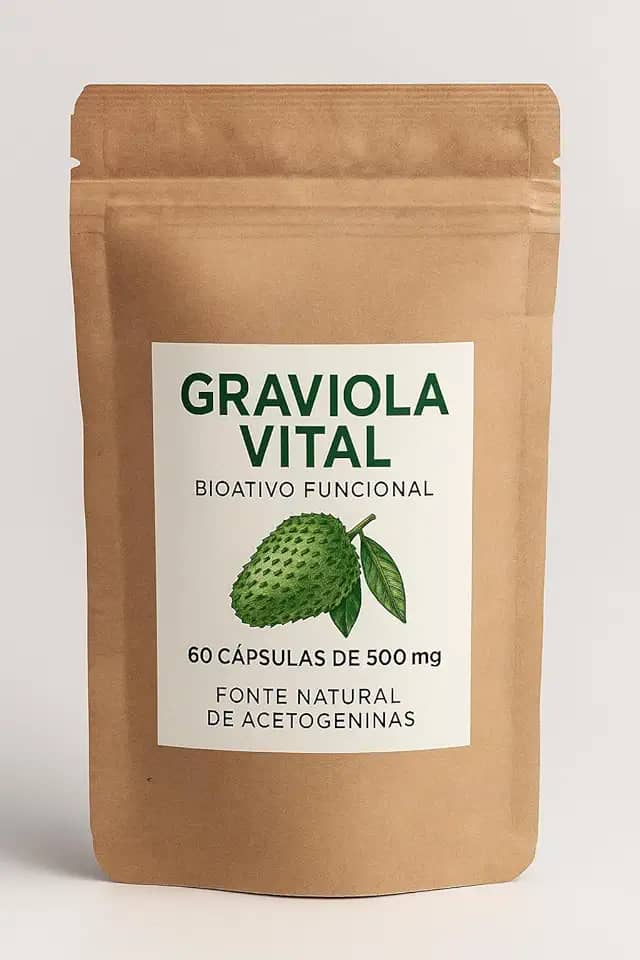 Graviola Vital, Cápsulas Vegetais HPMC, Suplemento Antioxidante e Imunológico, 60 Cápsulas, 500mg, Extrato de Folhas de Graviola em Pó, Vegano