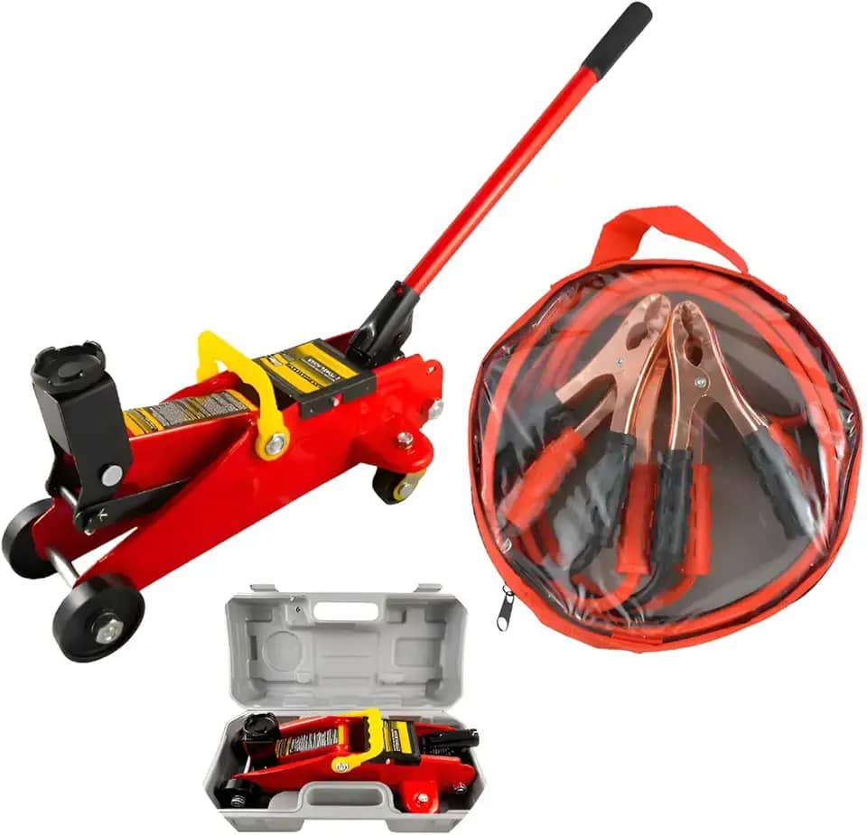 Kit Macaco Jacaré Hidráulico 2 Toneladas com Maleta + Cabo Bateria 200a Universal Portátil Para Carros Eda
