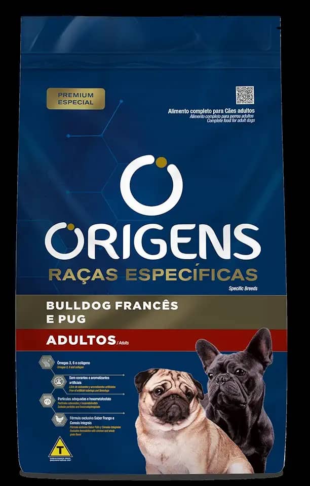 Origens Ração Seca Para Cães Adultos Raças Específicas Buldog Francês e Pug Sabor Frango 3Kg