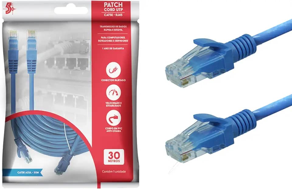 5+ Cabo De Rede, Santana Centro, Patch Cord UTP, Cat5e (RJ45), 30 Metros, Azul, 30 m