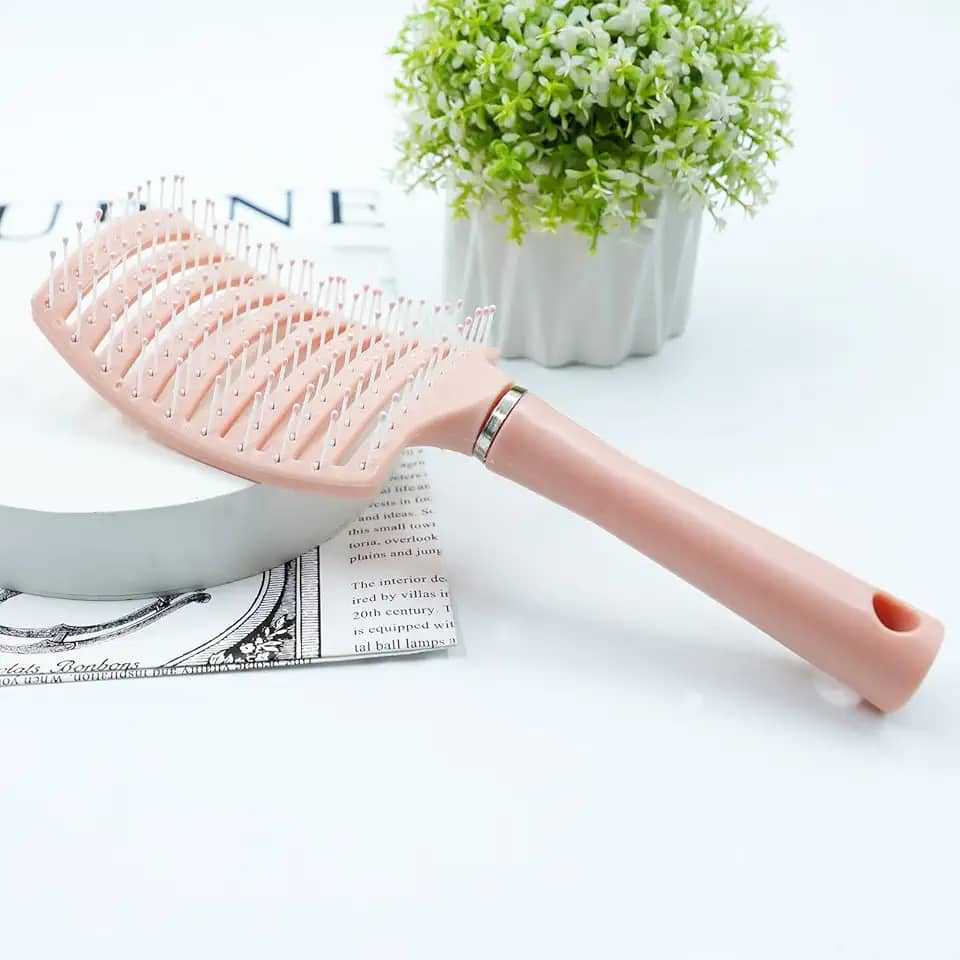 Generic Escova de cabelo rosa que não embaraça, curvada, ventilada para secagem mais rápida, desembaraça cacheado molhado ou seco, cabelo grosso, liso, feminino, masculino