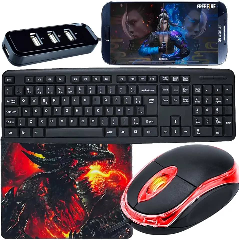 Mobilador Gamer Para Celular Android Com TEclado Abnt2 + Mouse Óptico + Pad Speed Estampado (OTG TIPO C)