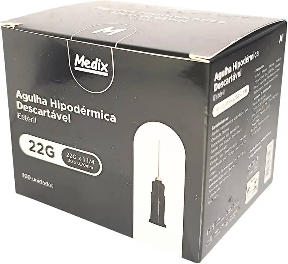 MEDIX Agulha Hipodérmica Descartável 30 X 0 70Mm (22G X 1 1/4) - Caixa Com 100 Unidades