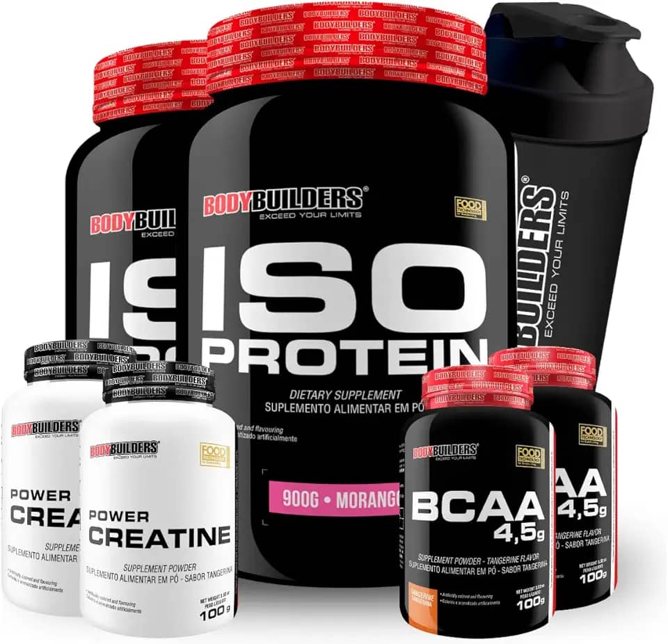 Kit 2x Iso Protein 900g + 2x BCAA 4.5 100g + 2x Power Creatina 100g + 2x Coqueteleira - Bodybuilders