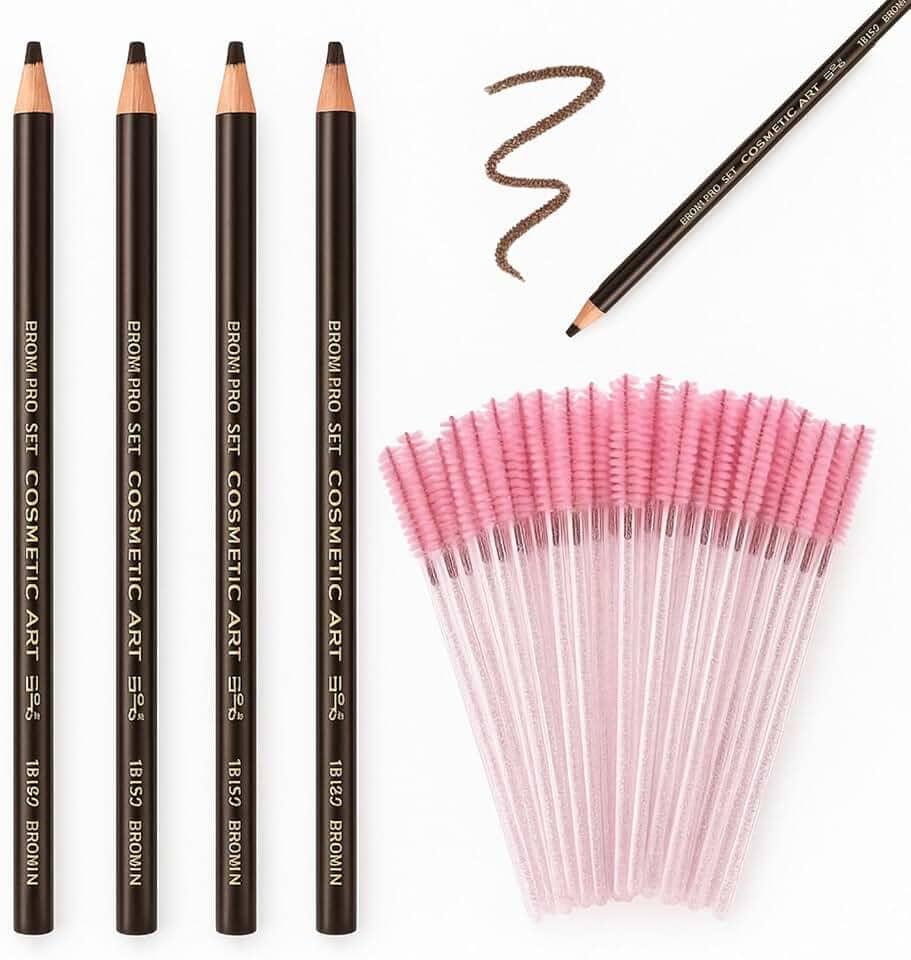 4 Lápis Dermatográficos Para Design de Sobrancelhas Marcação com 50 Escovinhas