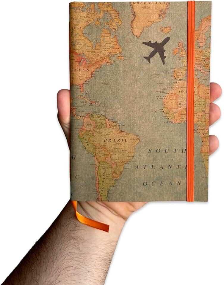 Sketchbook Caderno Mapa Mundi com Elástico e Marca Página Aquarela (G (14x20cm), Marfim 120 Páginas)