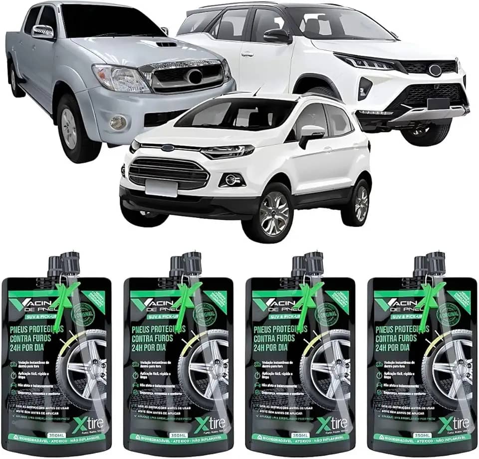 Xtire Vacina de Pneu Auto, Selante Antifuro para 4 Pneus, para Carros de Passeio, Hatch e Sedan, 275ml (VSUVPOUCH04UN-MKT, Caminhonetes/SUV/PICKUP, VSUVPOUCH04UN-MKT)