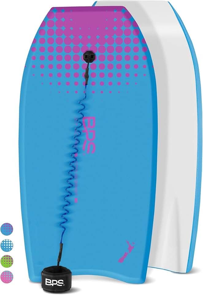Bodyboard BPS Storm – Inclui coleira enrolada premium e correntes de nadador/protetores de quilhas, Blue , Purple, 33 Inch