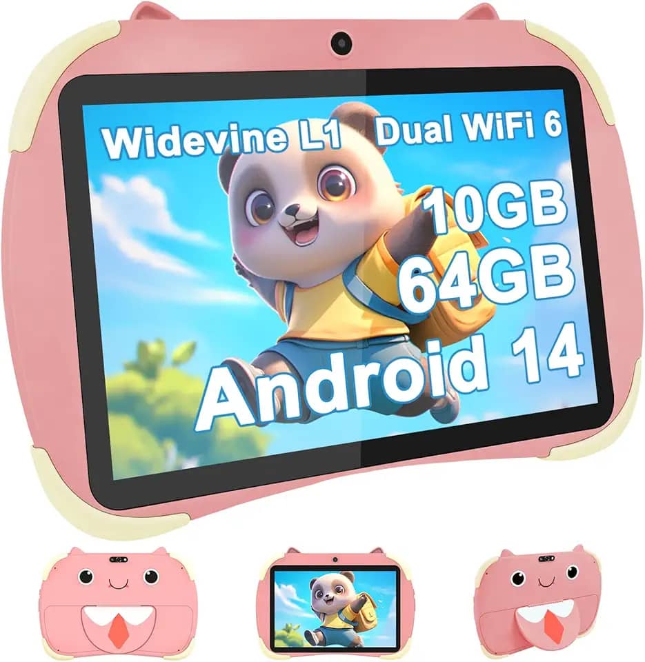 Tablet Android 14 atualizado 2025, tablets infantis de 10 polegadas, CPU octa-core, tablets expansíveis de 10 GB + 64 GB + 1 TB para crianças com espaço infantil, controle parental, bateria grande de