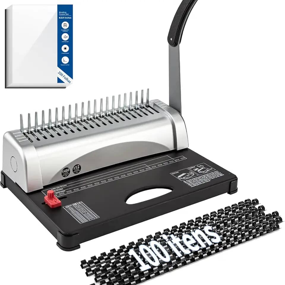 Encadernadora Wire-o, Kit Capa Encadernação A4/A5 e 100 Espiral para Encadernação, Encadernadora Espiral Fura 12 Páginas Por Vez e Encaderna 450 Páginas