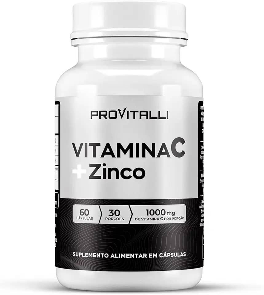 Vitamina C 1000mg + Zinco 29,59mg Por porção | ProVitalli | Dupla Ação Imunológica e Antioxidante | Reforço para Defesas do Corpo | Alta Absorção | 60 Cápsulas - 30 Porções