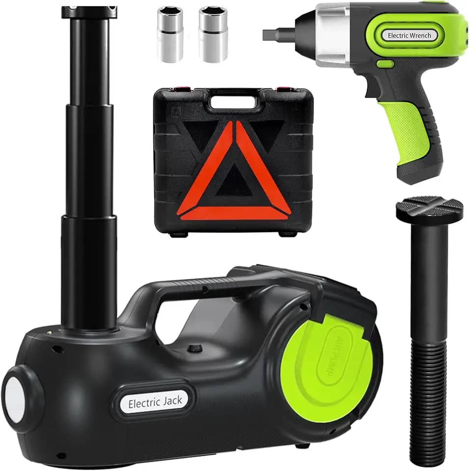 E-HEELP Macaco de carro elétrico 5 toneladas 12 V hidráulico para carro com chave de impacto elétrica para SUV MPV Sedan Troca de pneus Nova Versão com visor LCD Kit atualizado