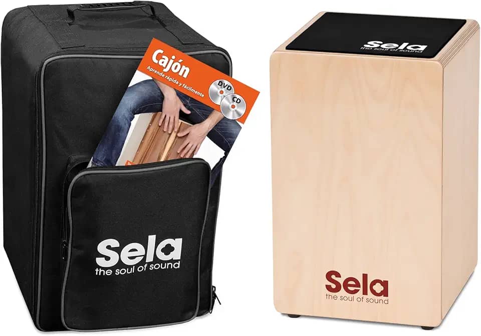 Sela Conjunto Primera Cajon para iniciantes com mochila/almofada e livro espanhol Plus CD/DVD, acabamento natural (SE 155 ES)