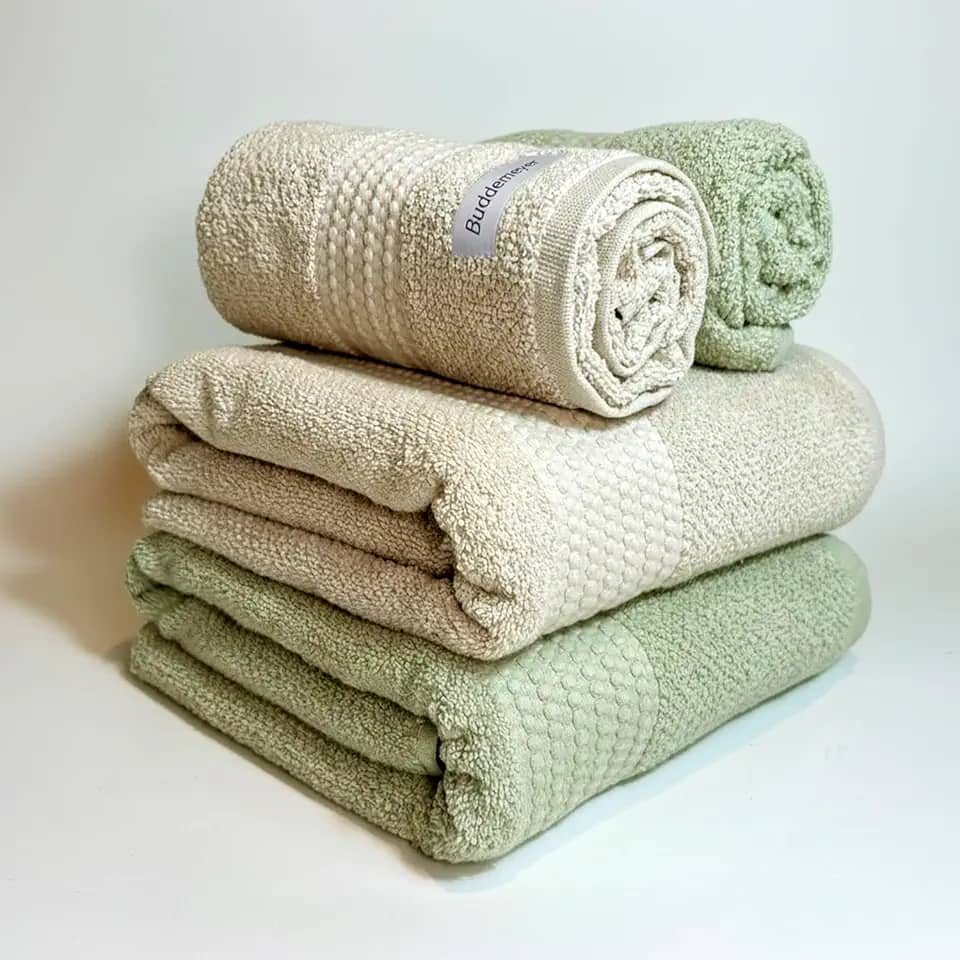 Jogo De Banho Gigante Buddemeyer Amare Extra Soft 100% Algodão Toalha Banhão Alta Absorção Macia Grande 4 Peças (Bege/Verde 1769/1155)