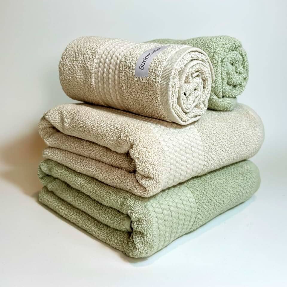 Jogo De Banho Gigante Buddemeyer Amare Extra Soft 100% Algodão Toalha Banhão Alta Absorção Macia Grande 4 Peças (Bege/Verde 1769/1155)