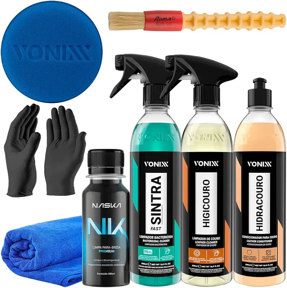 Kit Completo de Limpeza e Hidratação Interior Automotivo – Painel, Couro e Tecidos