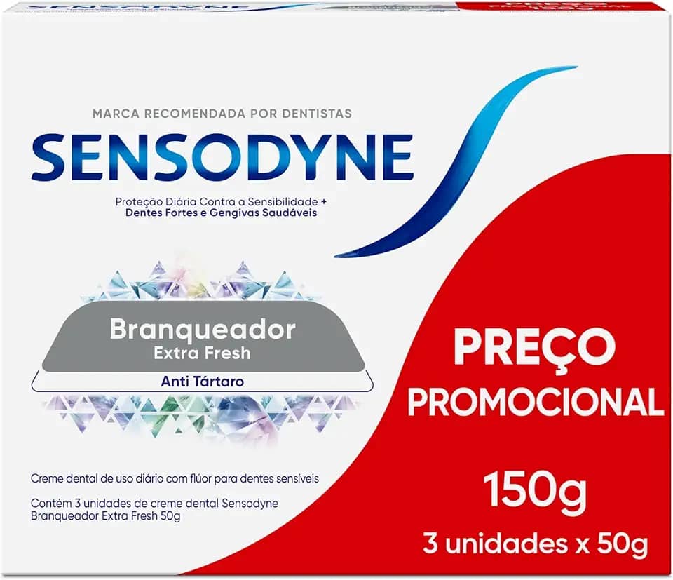 Sensodyne Creme Dental, Sensibilidade e Branqueador Extra Fresh Leve 3 e Pague 2, Anti Tártaro, 50g cada