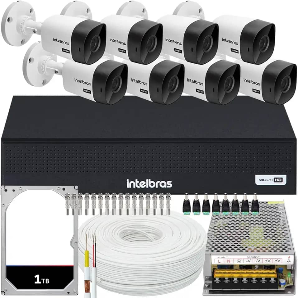 Kit Intelbras 8 Câmeras Vhc 1120 20m Dvr De 8 Canais Hd 1tb