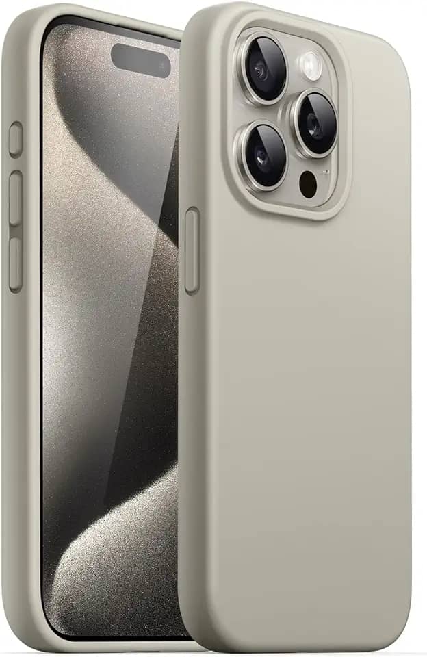 JETech Capa de Silicone para iPhone 15 Pro Max 6,7 Polegadas, Case Protetora para Corpo Inteiro com Toque Suave e Sedoso, Capinha à Prova de Choque com Forro de Microfibra (Titânio Natural)