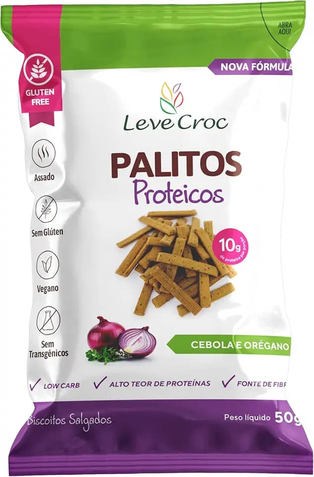 Biscoito salgado sem glúten Leve Croc Palitos low carb Cebola e Orégano 50g