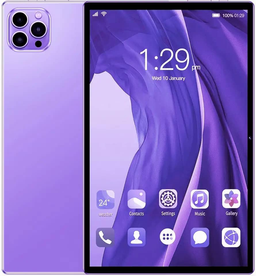 Tablet V62 10.1' FHD Android 12, MTK6797, Câmera 24MP, Bateria 8000mAh – Modelos com 6GB, 8GB, 12GB RAM e até 512GB – Sem Marca – Com Tela Full HD (Lilas, 6+128)