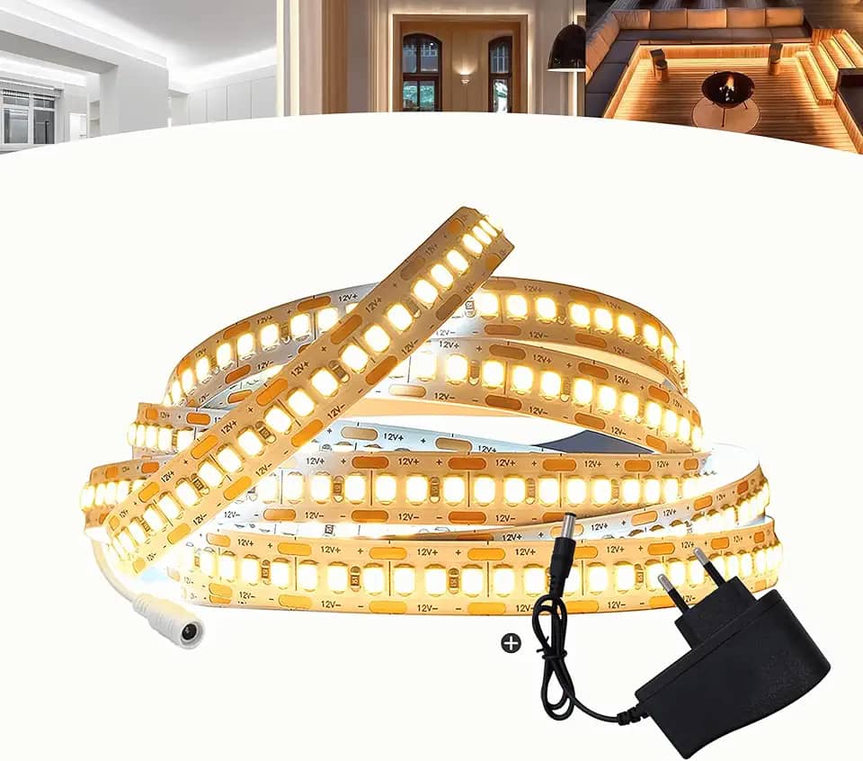 Fita Led 240led Por Metro 3528 12v Perfil 5 Metros + Fonte (Branco Quente)