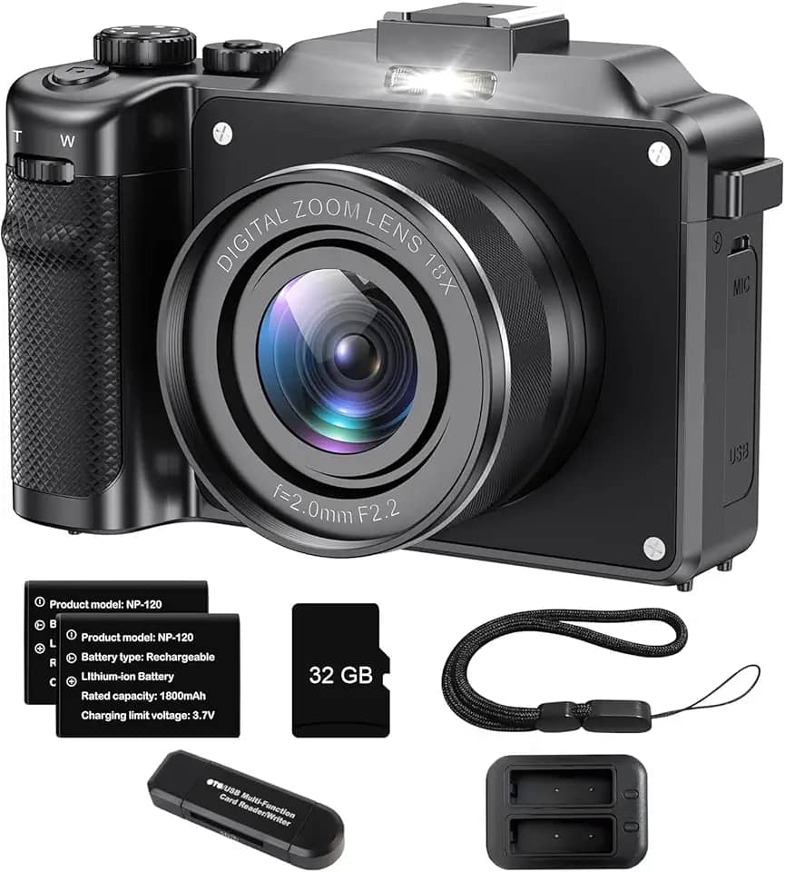 64 Megapixels Camera Digital, Wifi Incorporado Camera Fotografica, Câmera Mirrorless Digital Preta - Filmadora 4K Ultra HD, Alta Resolução, Câmera Vlog Leve e Portátil para Viagens, Estilo Retrô​