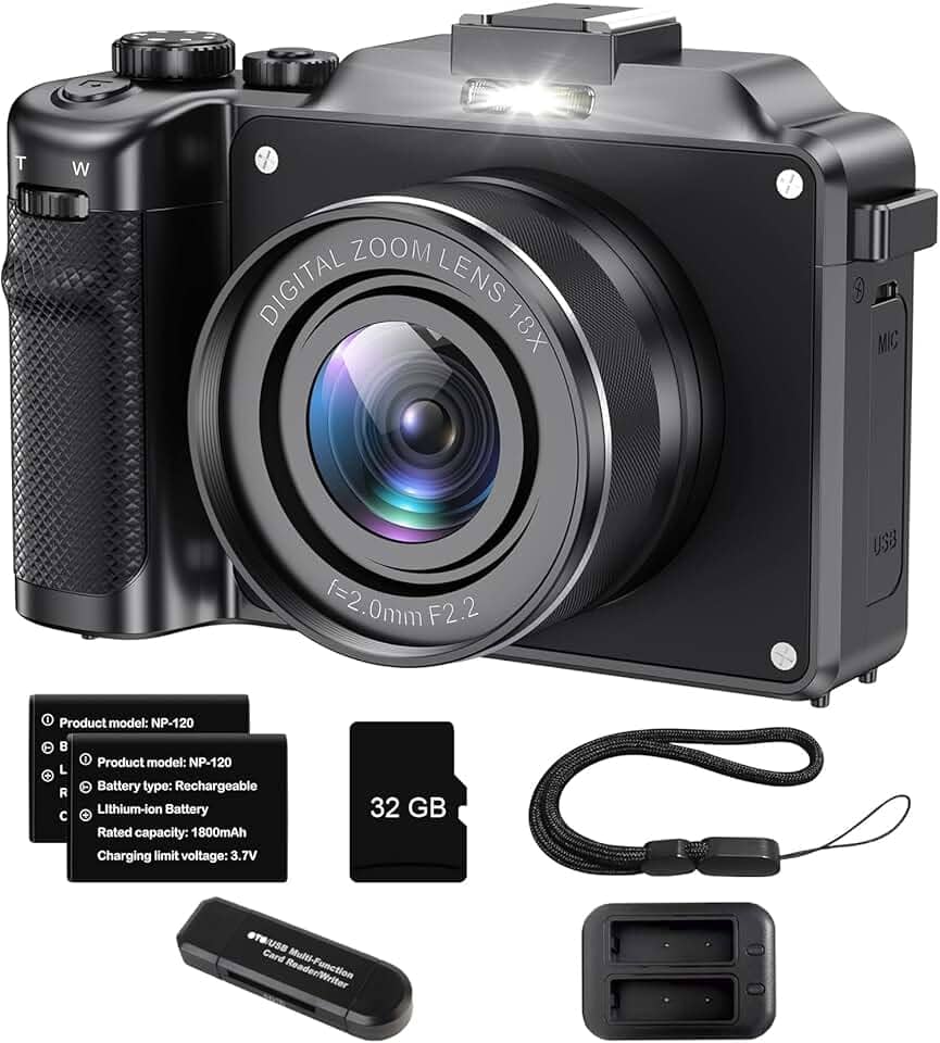 64 Megapixels Camera Digital, Wifi Incorporado Camera Fotografica, Câmera Mirrorless Digital Preta - Filmadora 4K Ultra HD, Alta Resolução, Câmera Vlog Leve e Portátil para Viagens, Estilo Retrô​