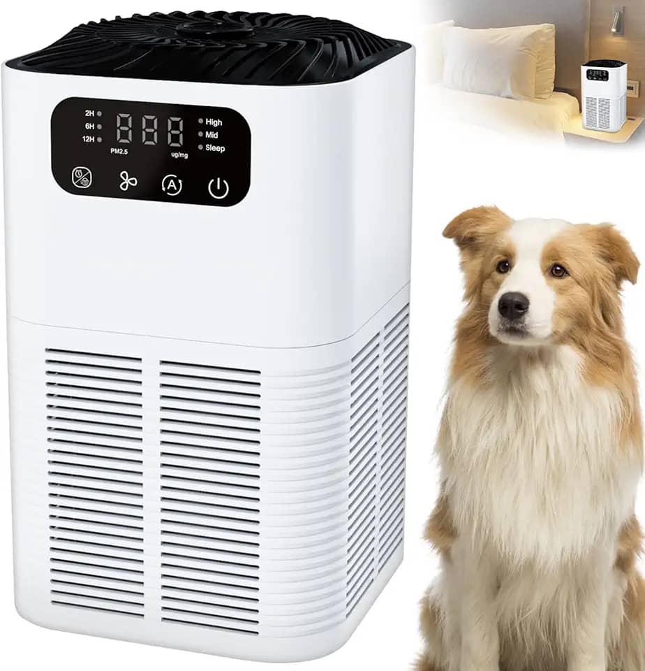 Purificador de Ar para Quarto,Purificador de Ar HEPA para Casa e Salas Grandes até 20m², com Filtro HEPA Verdadeiro, Esponja para Pêlos de Animais e 3 Temporizadores