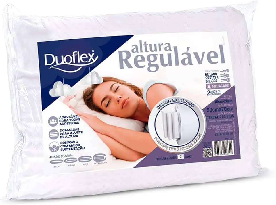 Travesseiro Altura Regulável, Duoflex, 100% Algodão, Branco, para Fronha 50Cmx70Cm