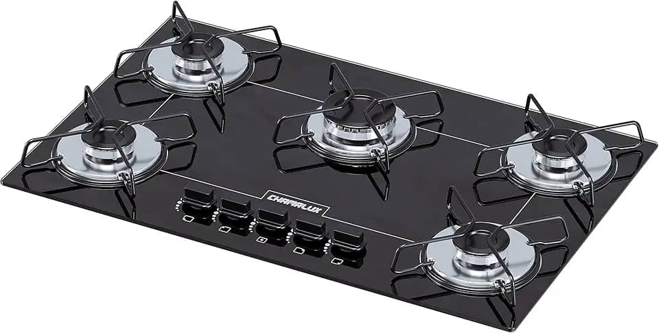 Cooktop 5 bocas Chamalux ultra chama Bivolt Trempe aramada Preto