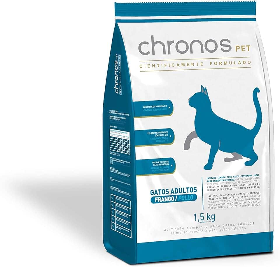 Ração Chronos Pet Gatos Super Premium Adultos Castrados Sabor Frango 1,5kg Chronos Raça Adulto, Sabor Frango