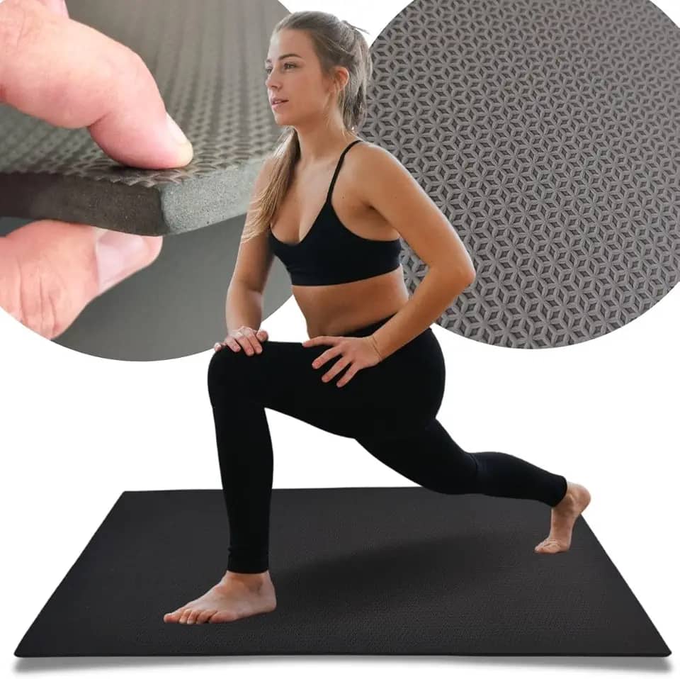 Colchonete EVA 100X50cm Altura Grossa 10MM Preto para Academia Escola Atividades Físicas Exercícios Yoga Pilates Cross Abdominal Anti Impacto Emborrachado Alta Densidade Ginástica Camping Tapete Yoga com Textura
