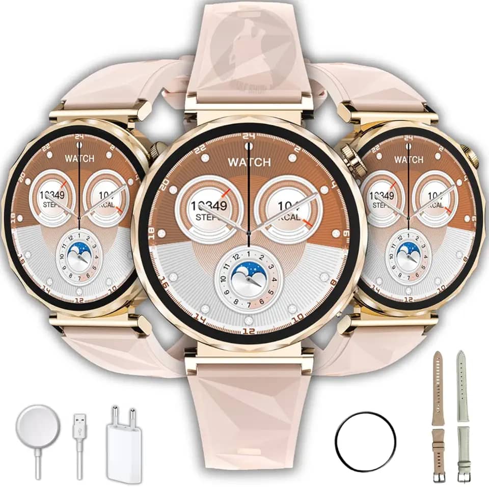 Relógio Smartwatch Feminino Microwear GT5 Mini 2026 Tela 41, GPS, 2 Pulseiras, Bluetooth, IP68 (Ouro)