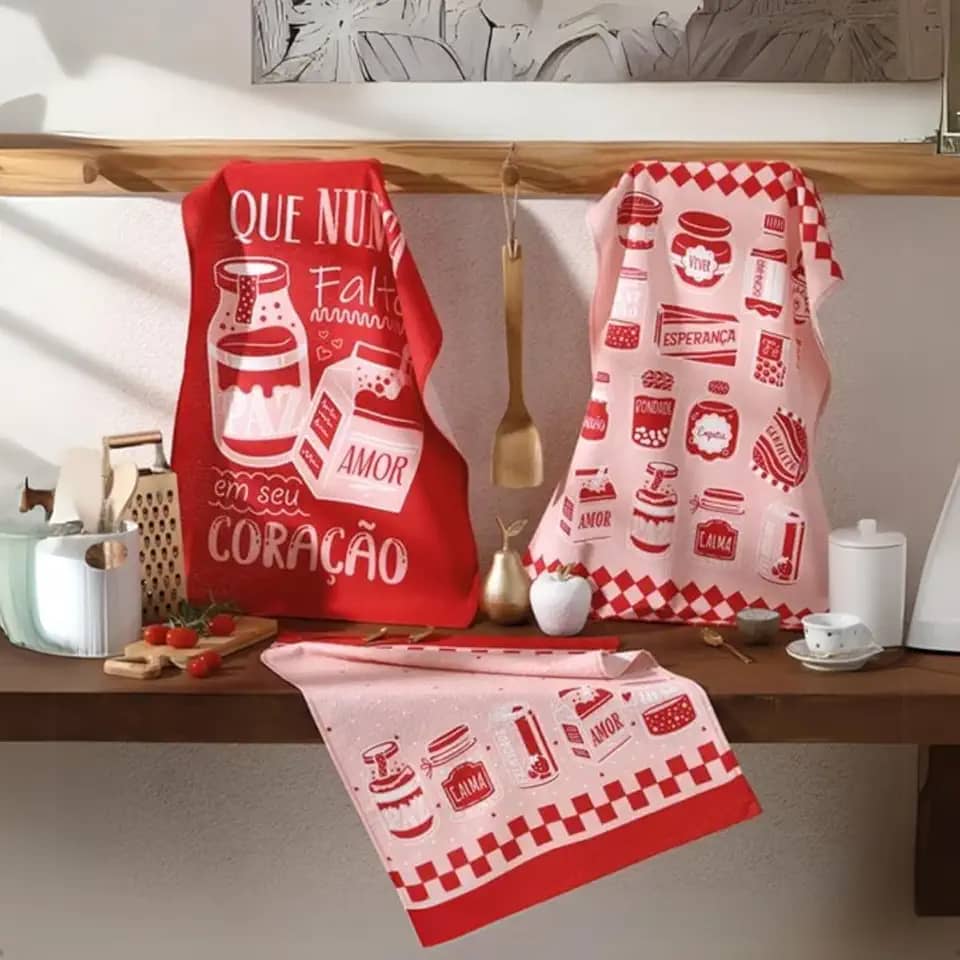 Kit 3 Panos de Prato Copa Atoalhado Cozinha Dohler Felpudo Prata (Sentimentos)