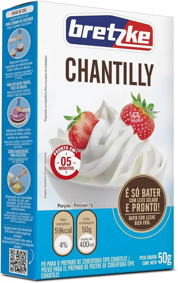 Bretzke – Mistura para Chantilly 50g | Preparo Rápido com Leite | Textura Firme e Cremosa | Ideal para Bolos, Tortas e Sobremesas
