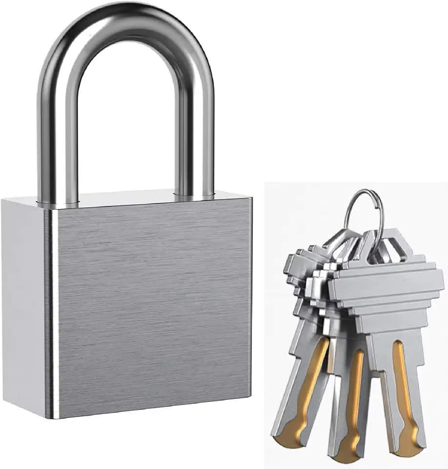 AST Cadeado de aço inoxidável atualizado com cilindro de alta segurança e 3 chaves de latão, cadeado de uso interno e externo de 1-9/16' (40 mm) de largura, manilha endurecida (diferença com chave e