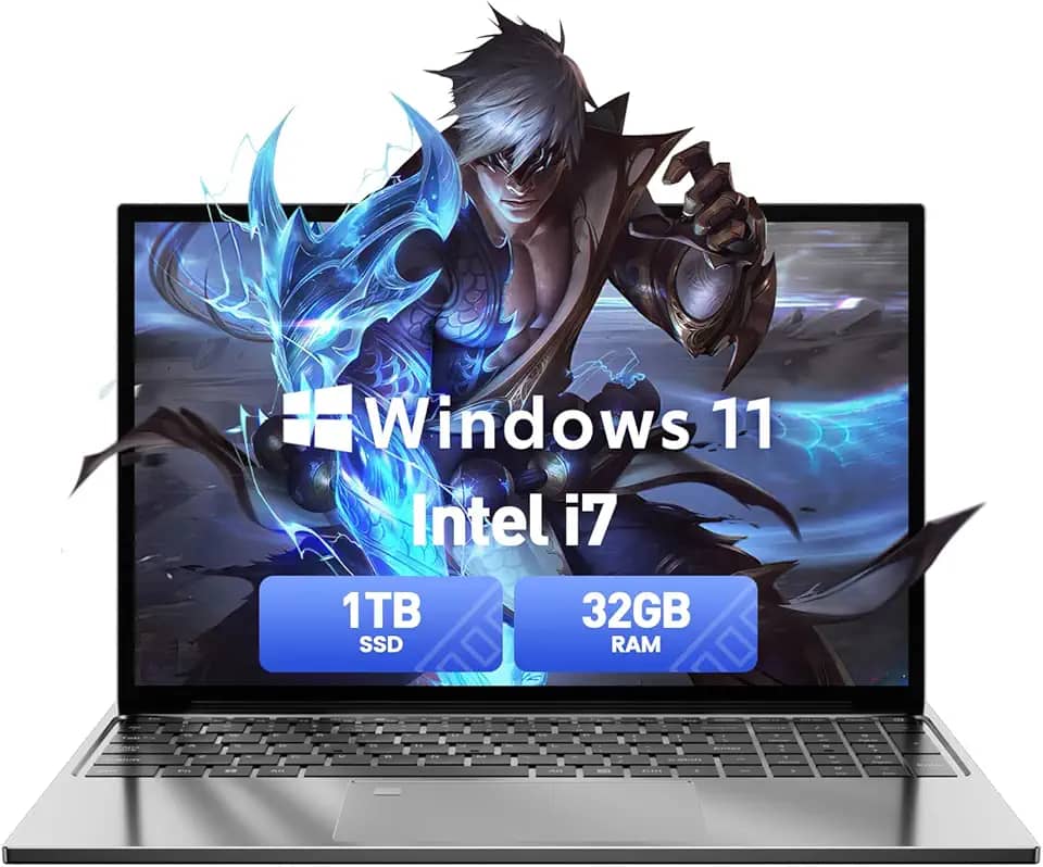 2025 mais recente de 15,6 polegadas, compatível com laptop Windows 11, laptop Core i7-6500U 32GB DDR4 1TB SSD, tela FHD 1080P e teclado retroiluminado, webcam, Mini-HDMI, WiFi 5, Bluetooth, estudo