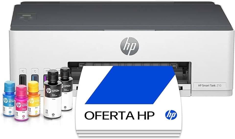 Impressora HP Smart Tank 210 com Tanque de Tinta Colorida - Com Wi-Fi - USB 2.0 de alta velocidade. Funções da impressora: Imprimir. Cor: ‎Branco (3D4L5A)