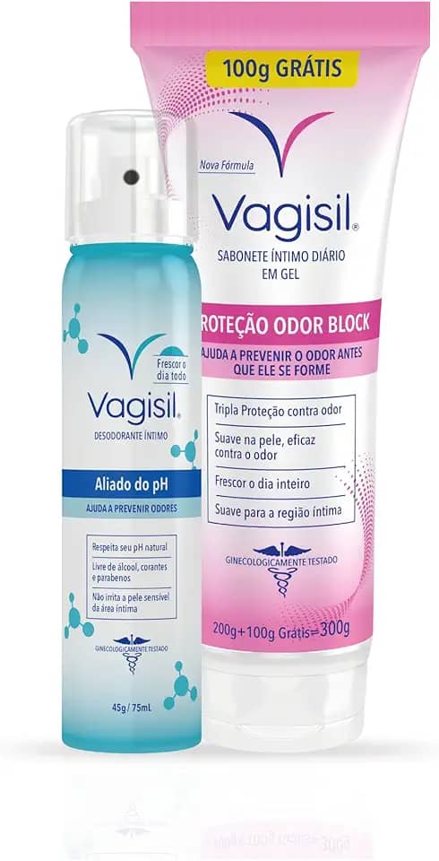 Vagisil Sabonete Líquido Íntimo Odor Block 300g e Vagisil Desodorante Íntimo Aerossol Aliado do pH 60ml
