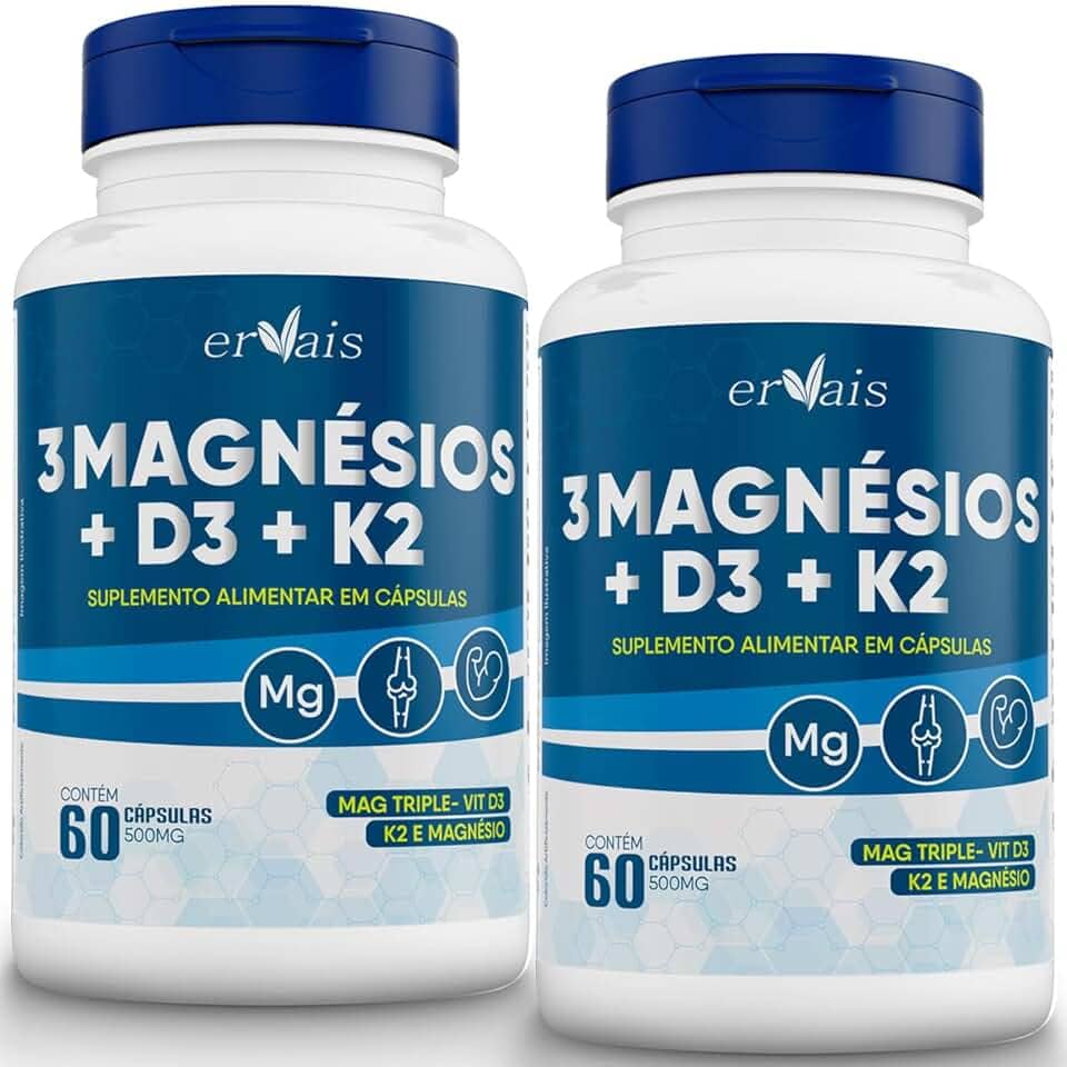 3 Magnésio Malato Taurato Bisglicinato D3 K2 MagTriple MK-7 menoquinona - 2 Frascos