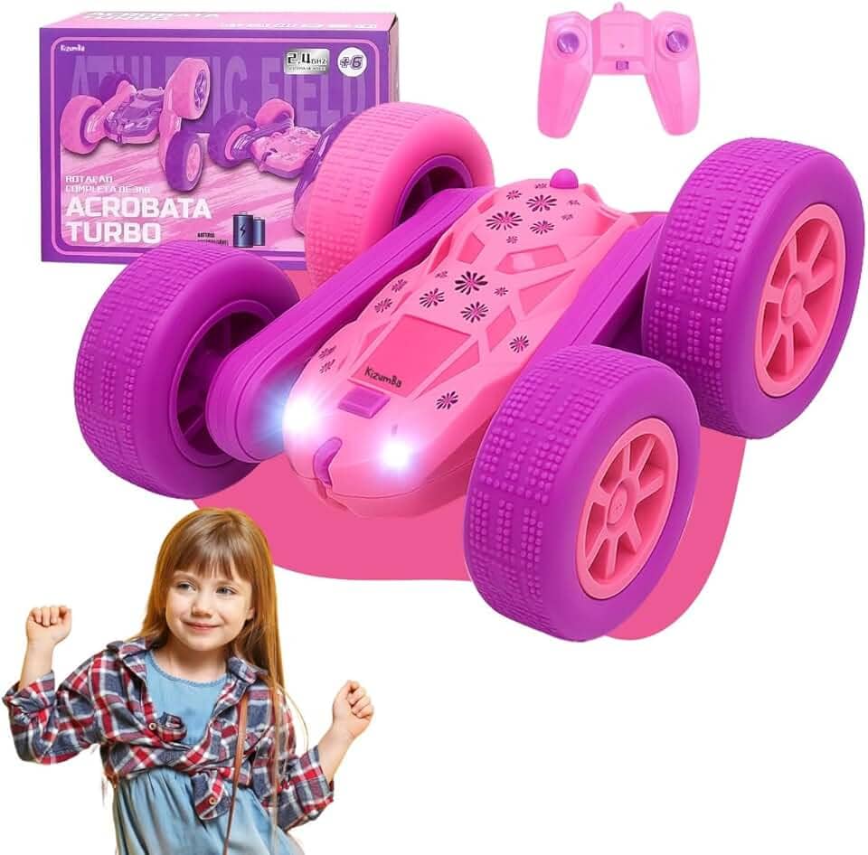 Carrinho Controle Remoto 4x4 Brinquedo Rosa Giro 360º Pirueta Maluco Infantil Recarregável Com Luzes Kizumba