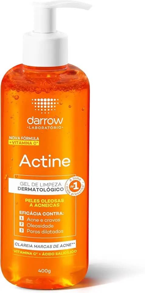Darrow Actine Gel de Limpeza Dermatológico Facial com Ácido Salicílico, Vitamina C e Lactato de Mentila, Redução de 86% da Acne e -90% Oleosidade Imediatamente, 400g